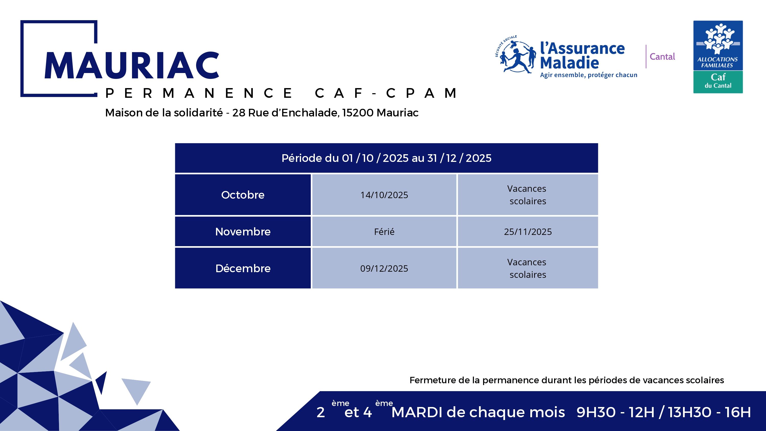 Permanences octobre à décembre 2025